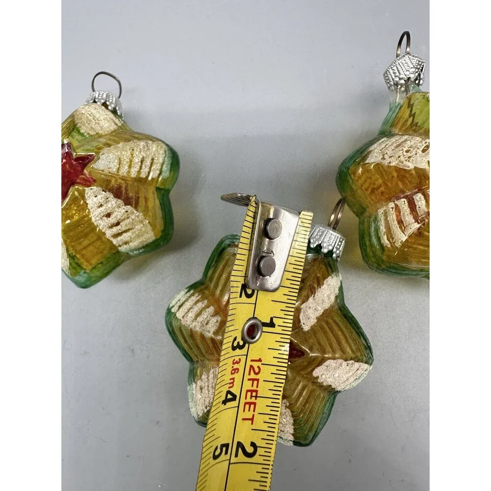VTG West Germany Blown Glass Christmas Ornament Snowflake Star Mica Ribbed Set